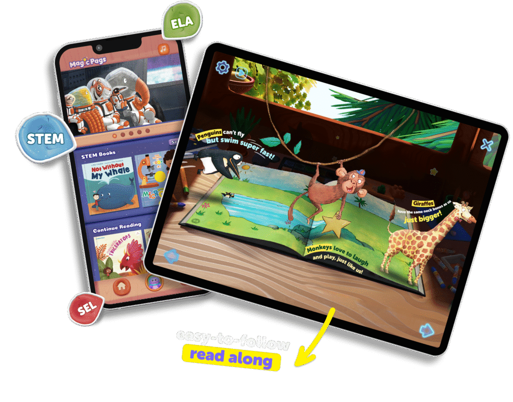 Magic Pags interactive reading app for kids in a phone and a tablet